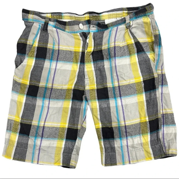 Asos Yellow Gray Plaid Flannel Shorts 32 - Picture 1 of 3